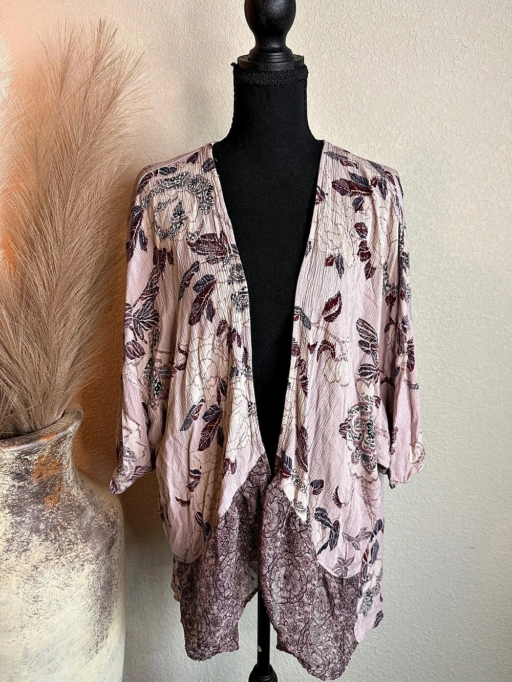Knox Rose Floral Open-Front Kimono Pink Purple Large Like New